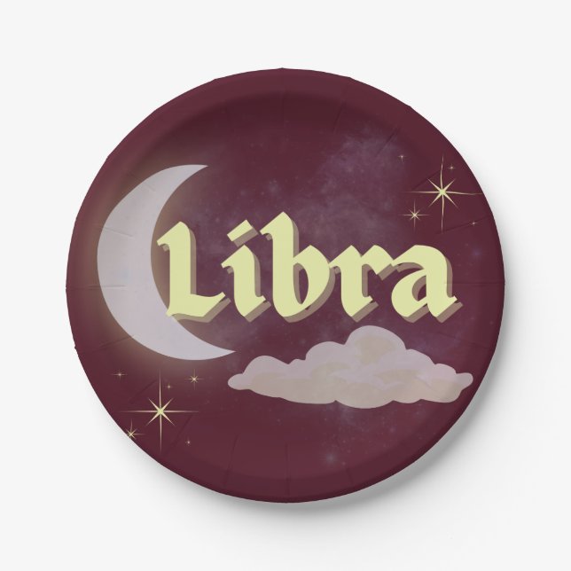 Libra Celestial Moon Cloud Stars Astrology Art Paper Plate (Front)