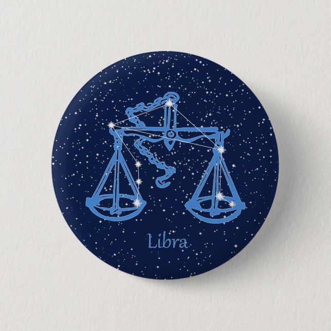 Libra Constellation and Zodiac Sign with Stars 6 Cm Round Badge (Front)