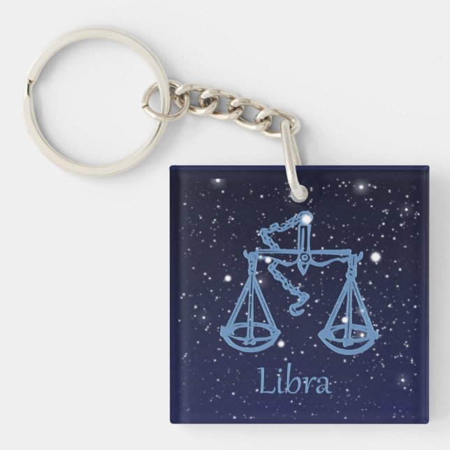 Libra Constellation and Zodiac Sign with Stars Key Ring (Front)