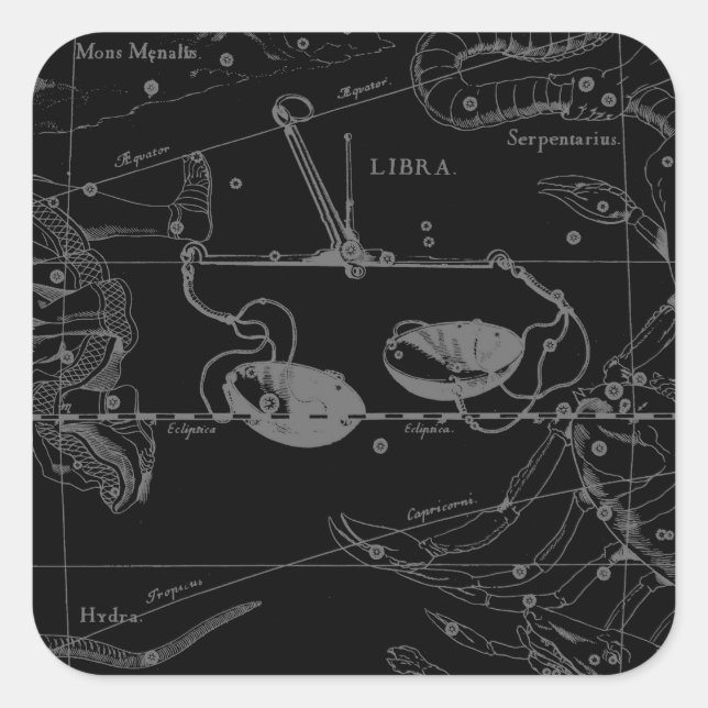 Libra Constellation Hevelius circa 1690 Square Sticker (Front)