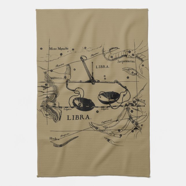 Libra Constellation Map Hevelius 1690 Decor Tea Towel (Vertical)