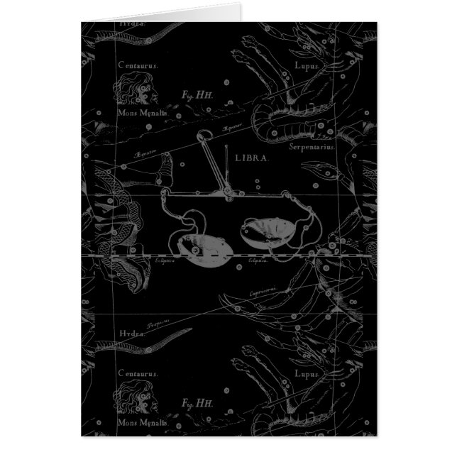 Libra Constellation Map Hevelius 1690 on Black (Front)