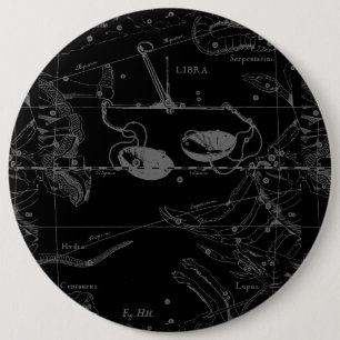 Libra Constellation Map Hevelius 1690 on Black 6 Cm Round Badge