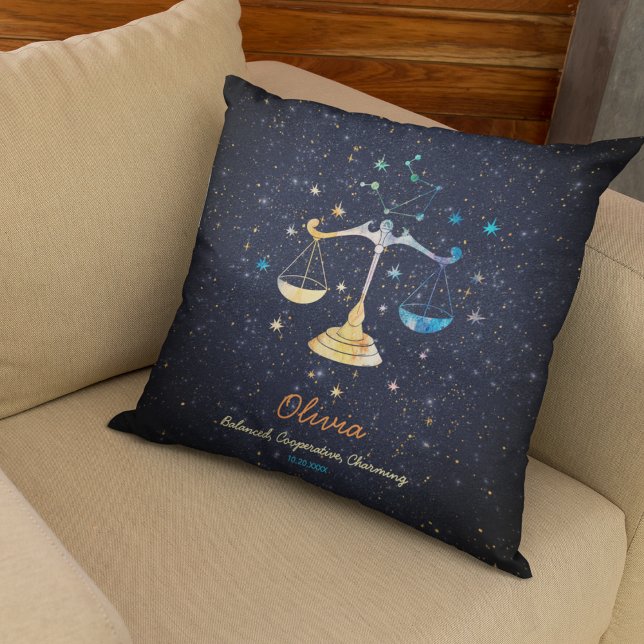 Libra Constellation Zodiac Watercolor Stars Galaxy Cushion (Creator Uploaded)