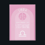 Libra Custom Birthdate - Zodiac - Modern Design<br><div class="desc">Personalise this button with a birthdate and name. A custom design with the zodiac sign - Libra - plus personality traits, information and constellation. Personalise this birthday candle with a birthdate and name. A peaceful, calming pink and blue colour associated with Libra is the main design behind all of the...</div>