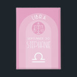 Libra Custom Birthdate - Zodiac - Modern Design<br><div class="desc">Personalise this button with a birthdate and name. A custom design with the zodiac sign - Libra - plus personality traits, information and constellation. Personalise this birthday candle with a birthdate and name. A peaceful, calming pink and blue colour associated with Libra is the main design behind all of the...</div>