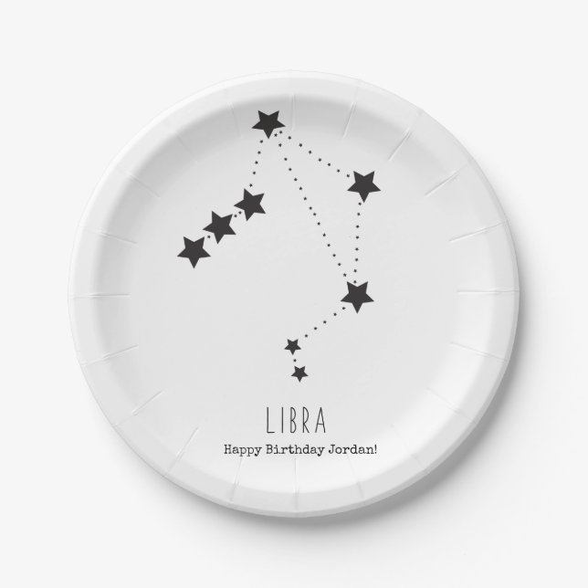 Libra Custom Name October Birthday Paper Plate (Front)