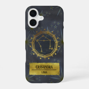 Libra Dark Zodiac Astrology: Black & Gold iPhone 16 Case