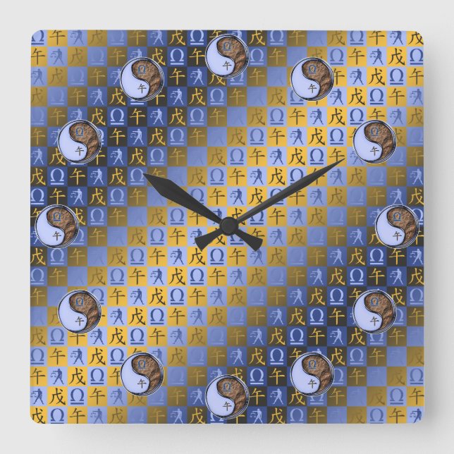 Libra & Earth Horse Square Wall Clock (Front)