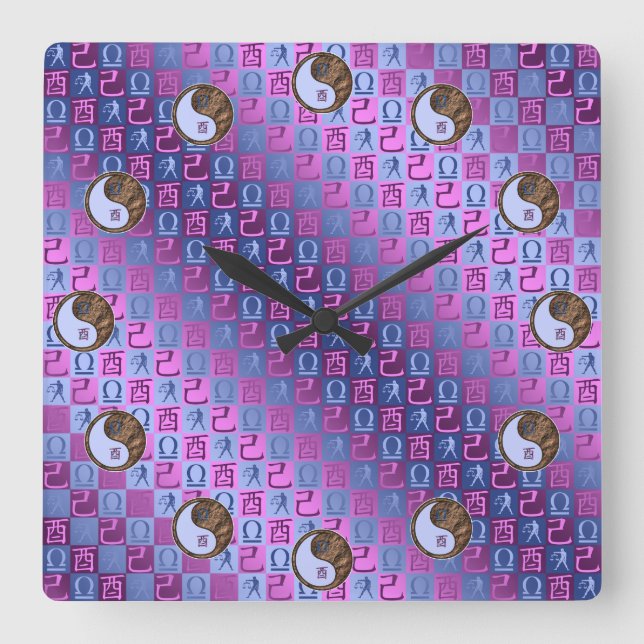 Libra & Earth Rooster Square Wall Clock (Front)