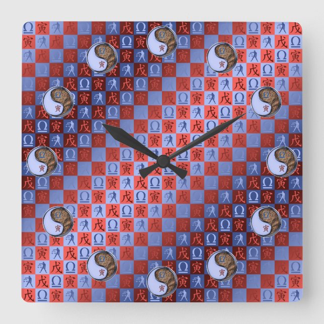 Libra & Earth Tiger Square Wall Clock (Front)