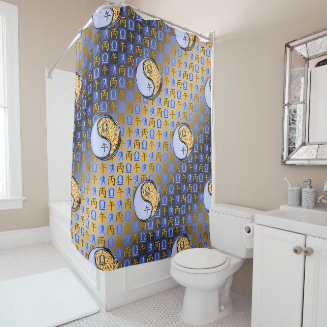 Libra & Fire Horse Shower Curtain (In Situ)