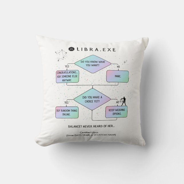 Libra Flowchart | Funny Zodiac Sign Humor (color) Cushion (Front)