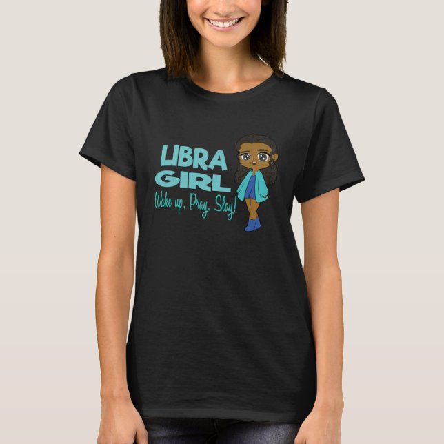 Libra Girl Black Queen Black Women Afro Zodiac T-Shirt (Front)