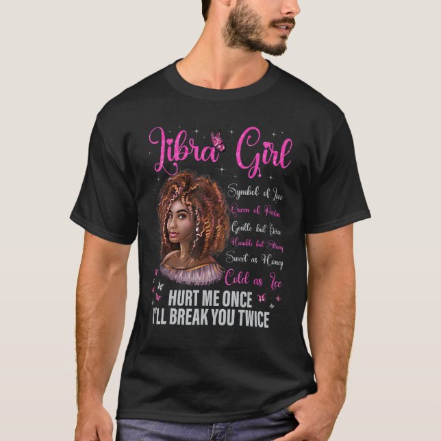 Libra Girl Black Queen Zodiac Birthday Afro Natura T-Shirt (Front)