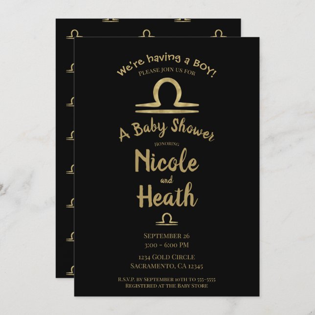 LIBRA Gold September October Fall Baby Shower   Invitation (Front/Back)