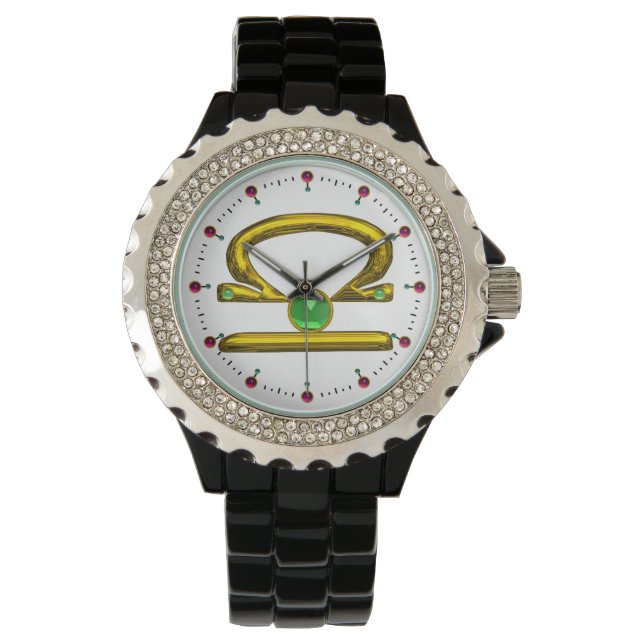 LIBRA GOLD ZODIAC BIRTHDAY JEWEL,Green ,White Watch (Front)