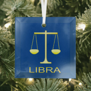 Libra Golden Scales Star Sign Glass Tree Decoration