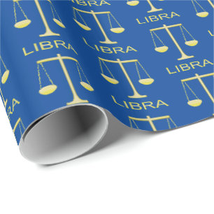 Libra Golden Scales Star Sign Patterned Wrapping Paper