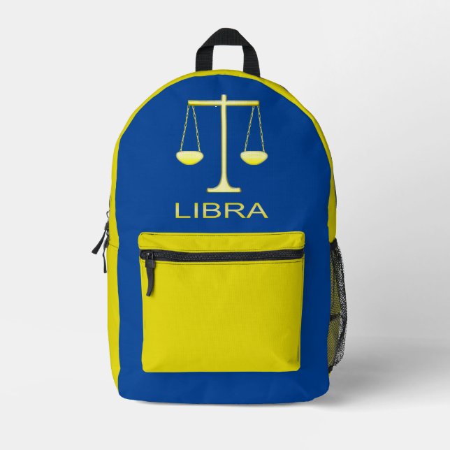 Libra Golden Scales Star Sign Printed Backpack (Front)