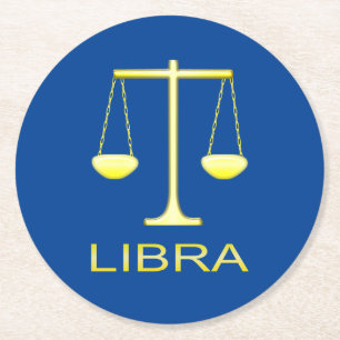 Libra Golden Scales Star Sign Round Paper Coaster