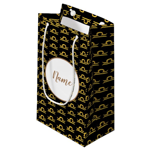 Libra  Golden Zodiac Sign Personalised Small Gift Bag (Front Angled)