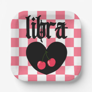 Libra Gothic Aesthetic Chequered Cherry Art Paper Plate