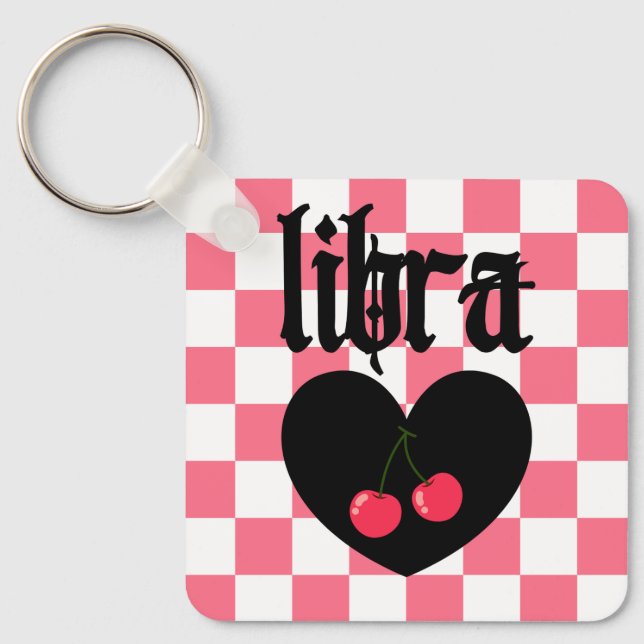 Libra Gothic Aesthetic Chequered Cherry Design Key Ring (Front)