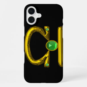 LIBRA , Green Emerald and Gold ,Black iPhone 16 Plus Case