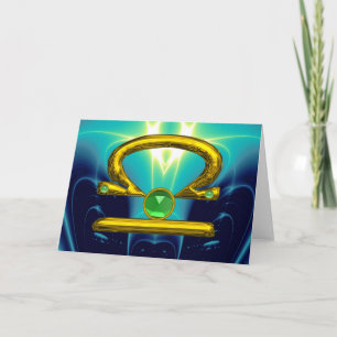 LIBRA Green Emerald & Gold Zodiac Birthday Card