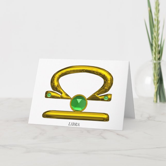 LIBRA  Green Emerald & Gold Zodiac Birthday Card (Front)