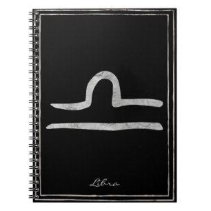 Libra hammered silver stylised astrology symbol notebook