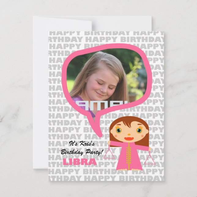 Libra Kids Party Invitation with Photo (Front)