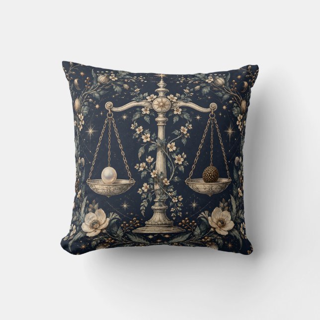 Libra Midnight Botanical Engraving Cushion (Front)