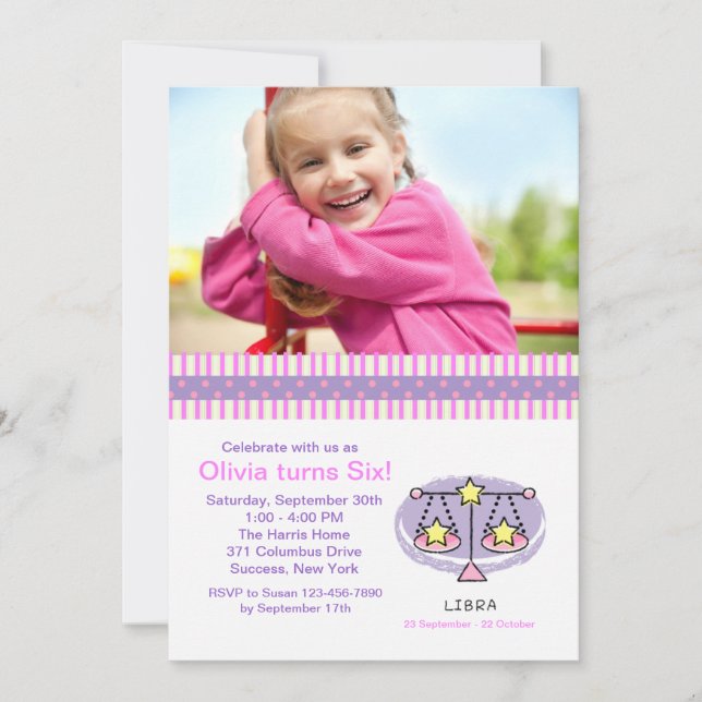 Libra Photo Birthday Party Invitation (Front)
