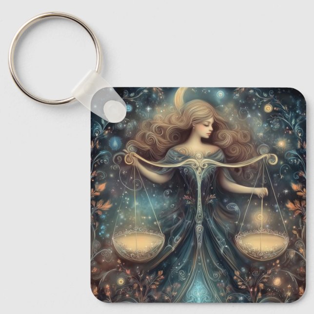 Libra Scales Zodiac Astrology Celestial Birthday Key Ring (Front)