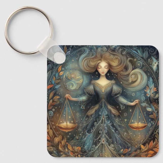 Libra Scales Zodiac Astrology Mystical Birthday Key Ring (Front)
