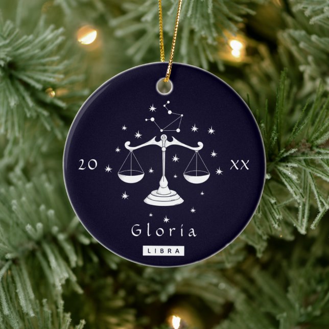 Libra Scales Zodiac Birthday Star Sign Name & Year Ceramic Tree Decoration (Tree)