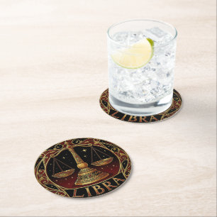 Libra Scales Zodiac Symbol Round Paper Coaster