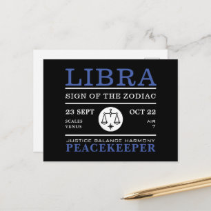Libra Sign of the Zodiac, Astrological Postcard