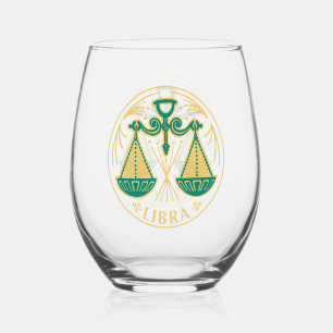 Libra Sign of the Zodiac Stemless Wine Glass