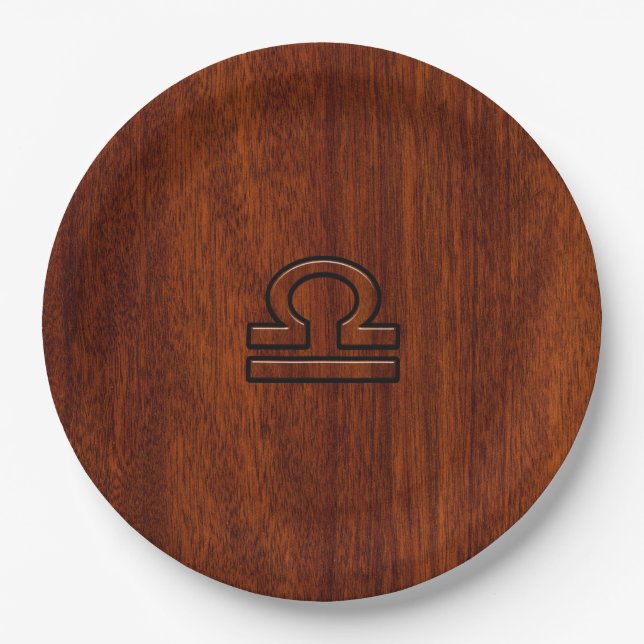 Libra Sign on Mahogany Style Decor Paper Plate (Front)
