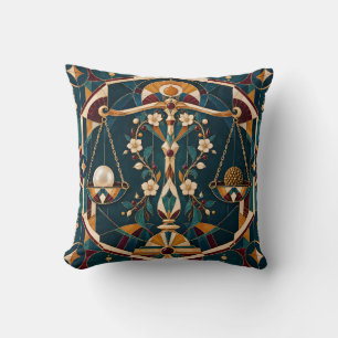 Libra Teal Burgundy Geometric Mosaic Cushion