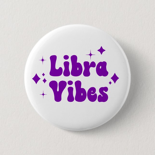 Libra Vibes Zodiac Astrology Purple Stars Button (Front)