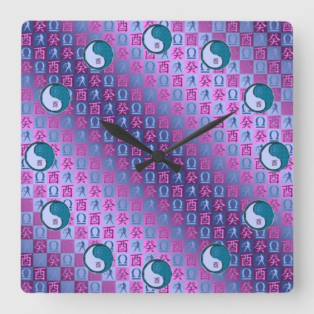 Libra & Water Rooster Square Wall Clock (Front)