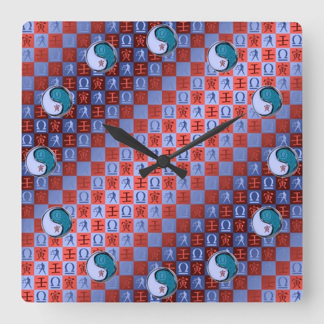 Libra & Water Tiger Square Wall Clock (Front)