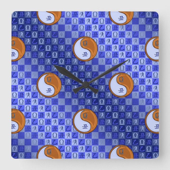 Libra & Wood Ox Square Wall Clock (Front)