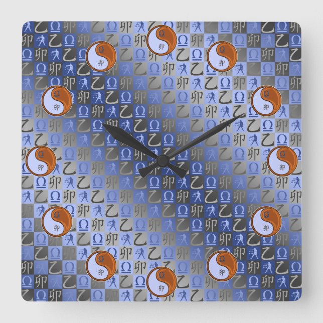 Libra & Wood Rabbit Square Wall Clock (Front)