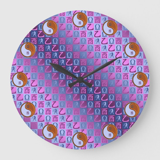 Libra & Wood Rooster Large Clock (Front)
