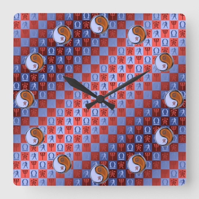 Libra & Wood Tiger Square Wall Clock (Front)